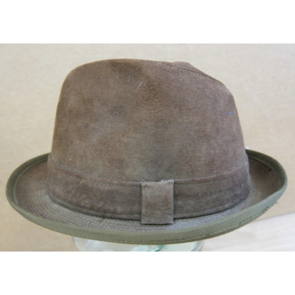 RARE‎ Vintage Sears Mens Brown Suede Leather Fedora Hat Dupont Quilon Size 7 1/8